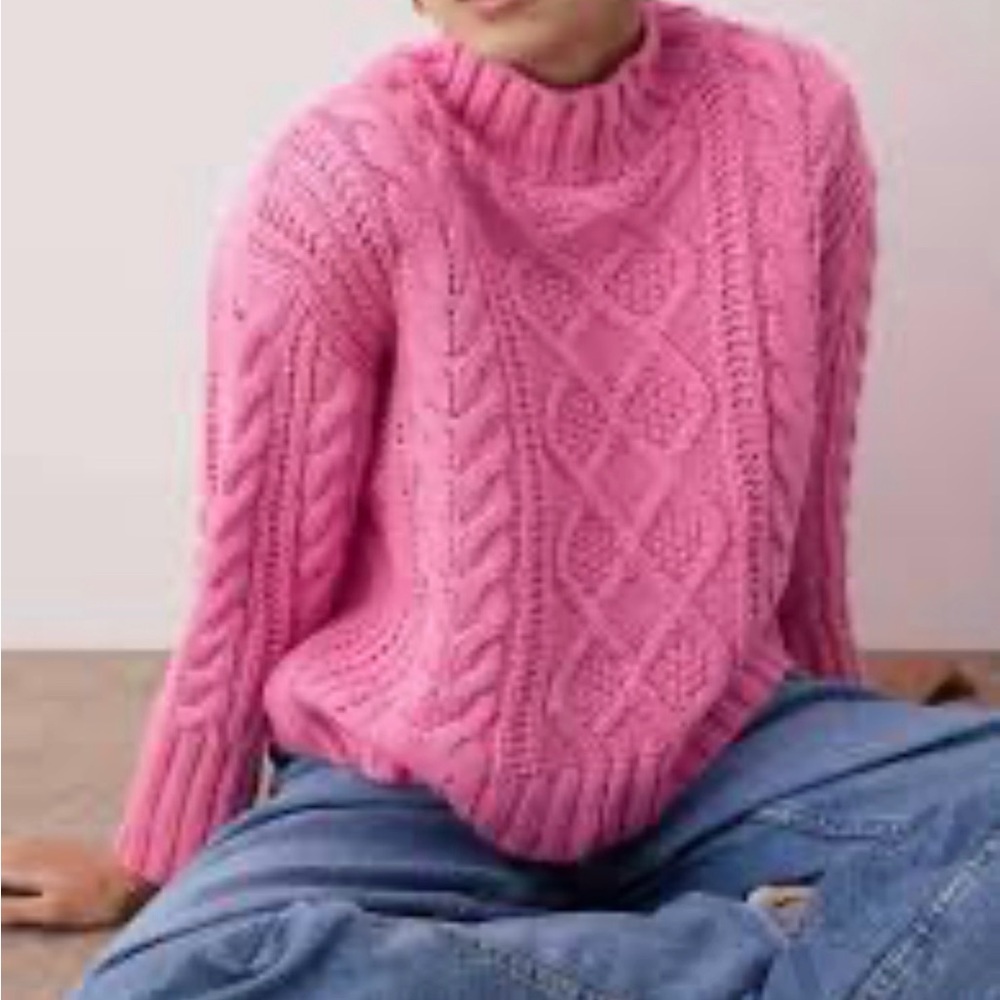 A.L.C. Vibrant Pink Cable Knit Turtleneck Sweater